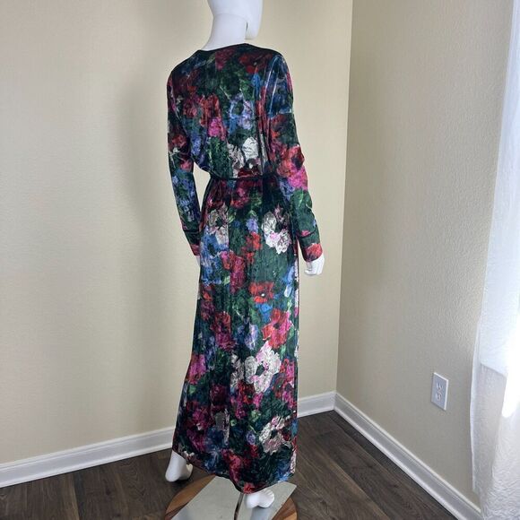 Zara Women's Size S Floral Velvet Wrap Duster Maxi Dress Robe Cardigan Blogger - Picture 12 of 16